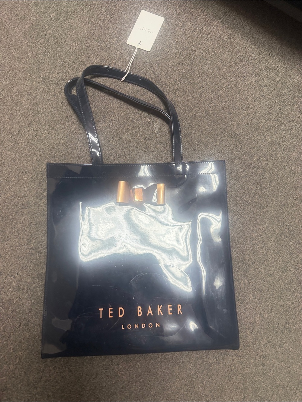 Ted Baker Navy Patent Tote with Rose Gold Bow